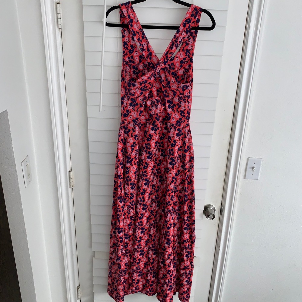 Pact Organic Cotton Floral Maxi Dress Pink Navy Crisscross Back Size L